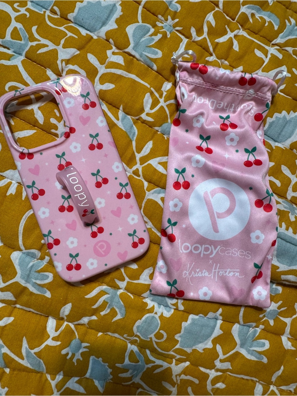Loopy Cases Pink Cherry Phone Case with Pouch-Limited Edition Krista Horton
